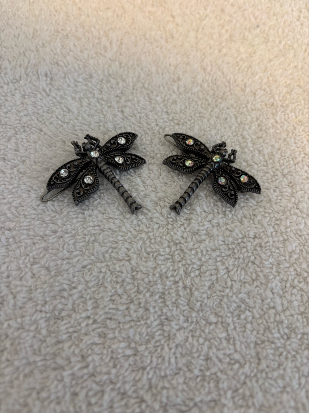 Vintage pewter whimsy boho dragonfly hair barrettes